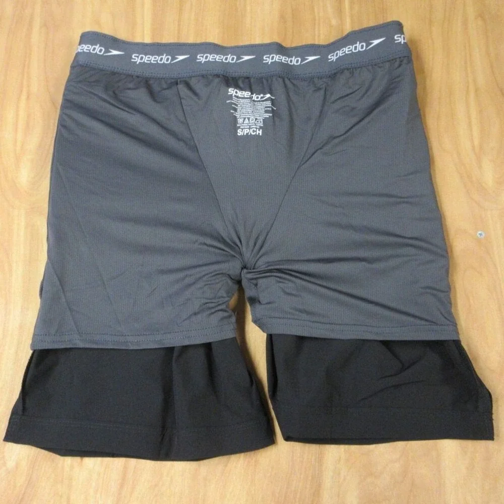 SPEEDO Tech Volley Swim Trunks Mens‎ Small Black Grey Swim Shorts Swimsuit NWT